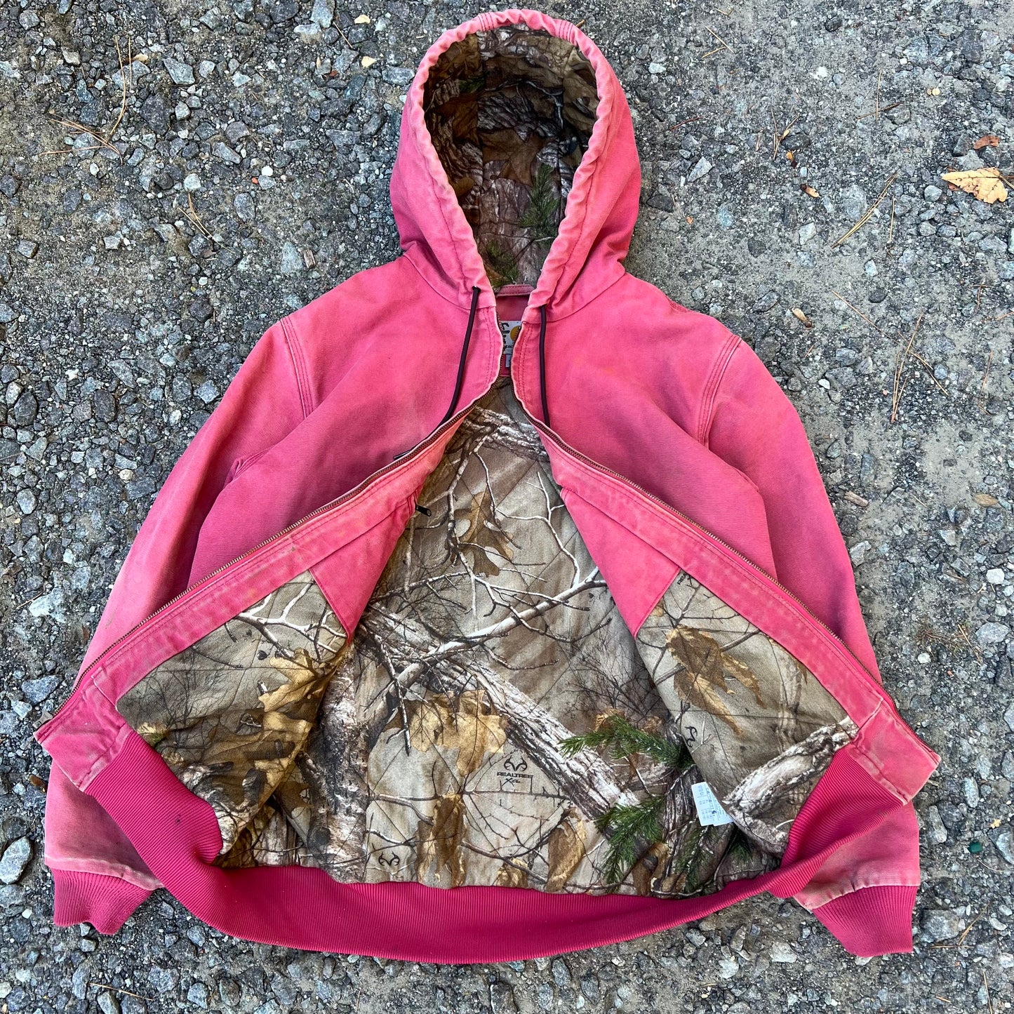 Faded Red Carhartt Jacket with RealTree Camo Interior